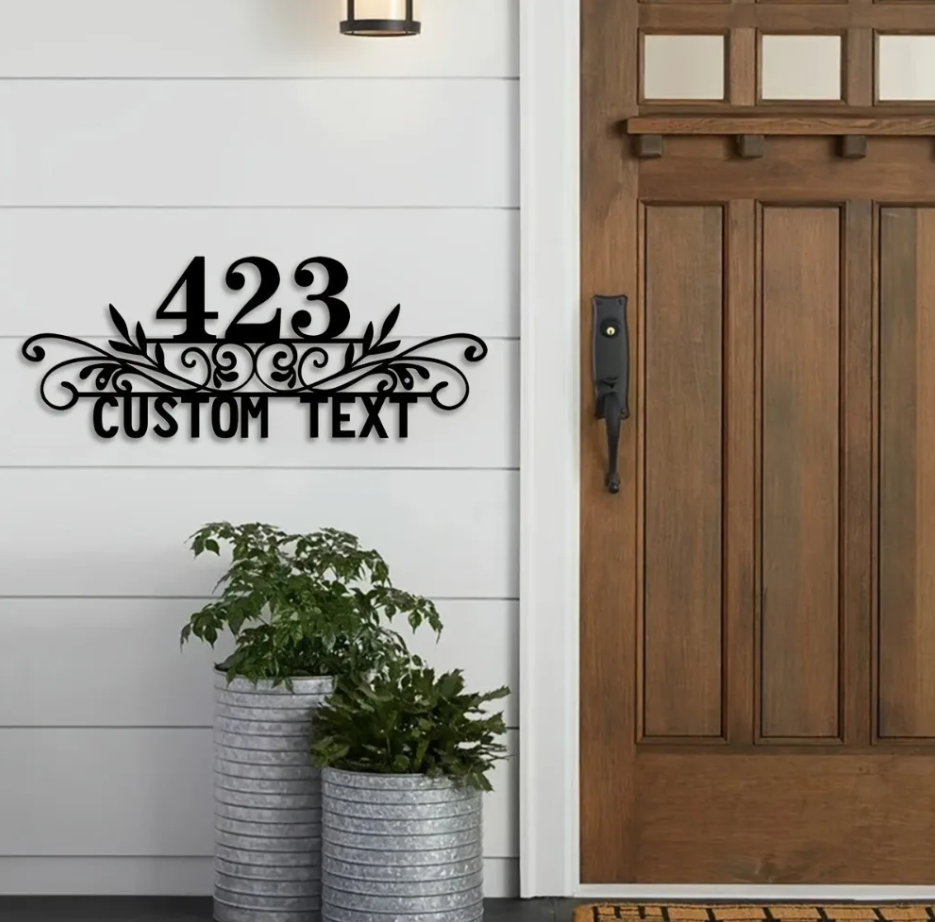 HOUSE SIGN ADDRESS SIGN BLACK POWDER COATED STEEL NUMBER STREET ADDRESS PLAQUE