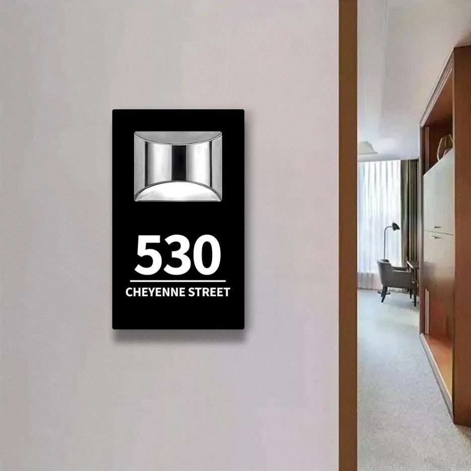 LED SOLAR POWERED OUTSIDE CUSTOM HOUSE SIGN NUMBER STREET HOUSE ADDRESS BLACK WALL SIGN