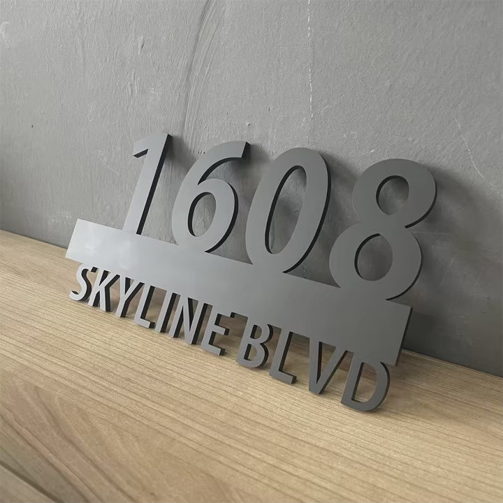 CUSTOM BLACK ACRYLIC FLOATING HOUSE SIGN NUMBER STREET ADDRESS DOOR OUTSIDE WALL PLAQUE