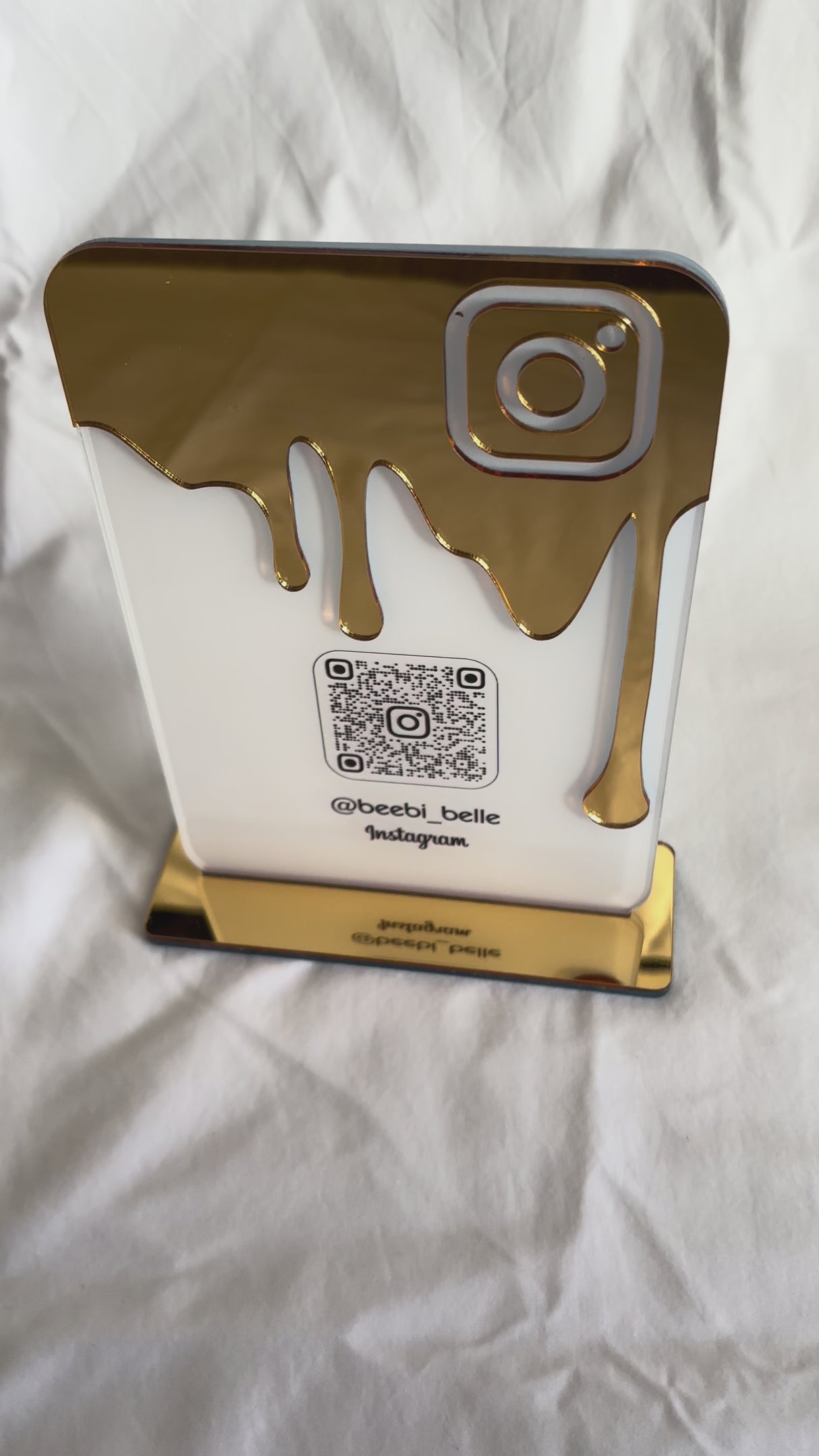 BUSINESS QR CODE SCANNING SIGN SOCIAL MEDIA BOARD PLAQUE RECTANGLE WHITE GOLD SILVER