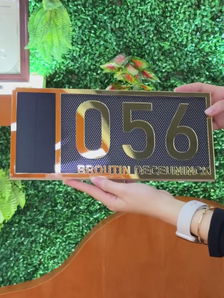 LED SOLAR CUSTOM HOUSE SIGN NUMBER STREET ACRYLIC SILVER GOLD ROSE GOLD ADDRESS DOOR WALL PLAQUE