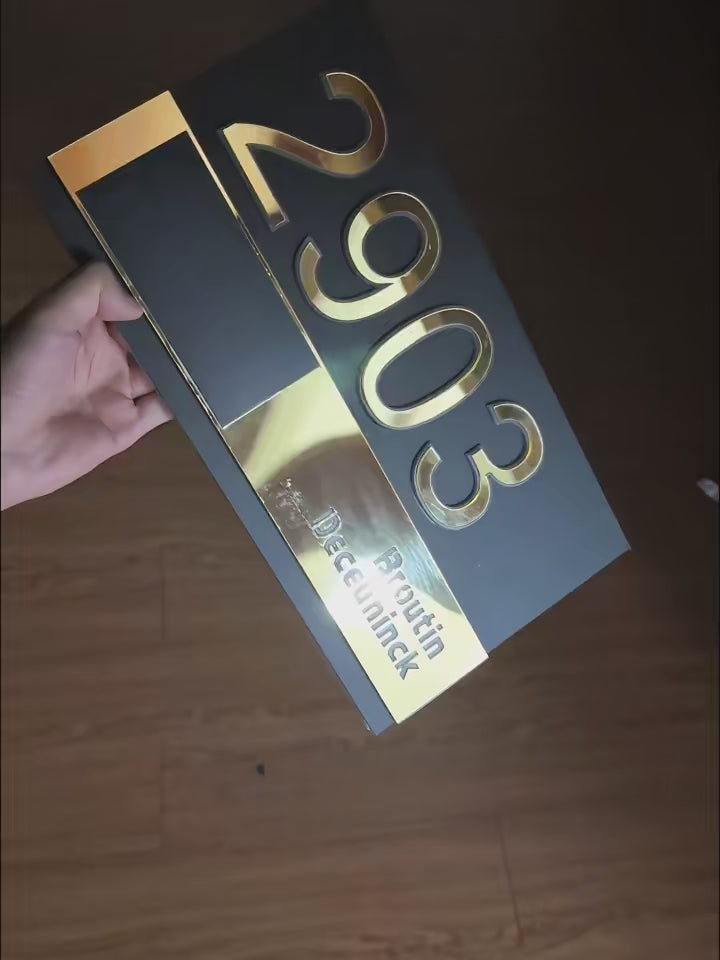 Custom Solar LED House Number Sign | Horizontal Backlit Acrylic Plaque Gold & Silver