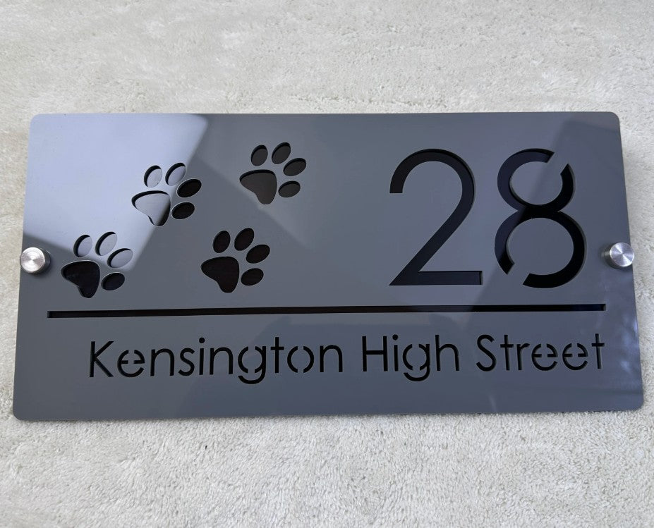 HOUSE SIGN PAW PRINTS CAT DOG LASER CUT CUSTOM ACRYLIC STREET ADDRESS SIGN