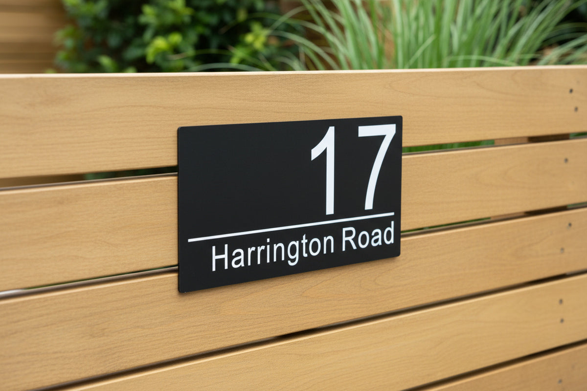 Custom Black Acrylic House Sign | Personalised Number & Street Address Plaque