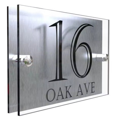 HOUSE SIGN ADDRESS MODERN SILVER ACRYLIC ALUMINIUM NUMBER LASER CUT