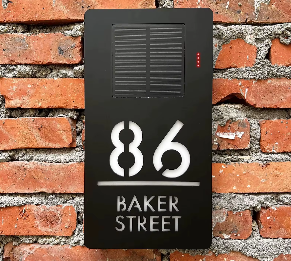 Custom Vertical Solar LED House Sign | Personalised Address Plaque