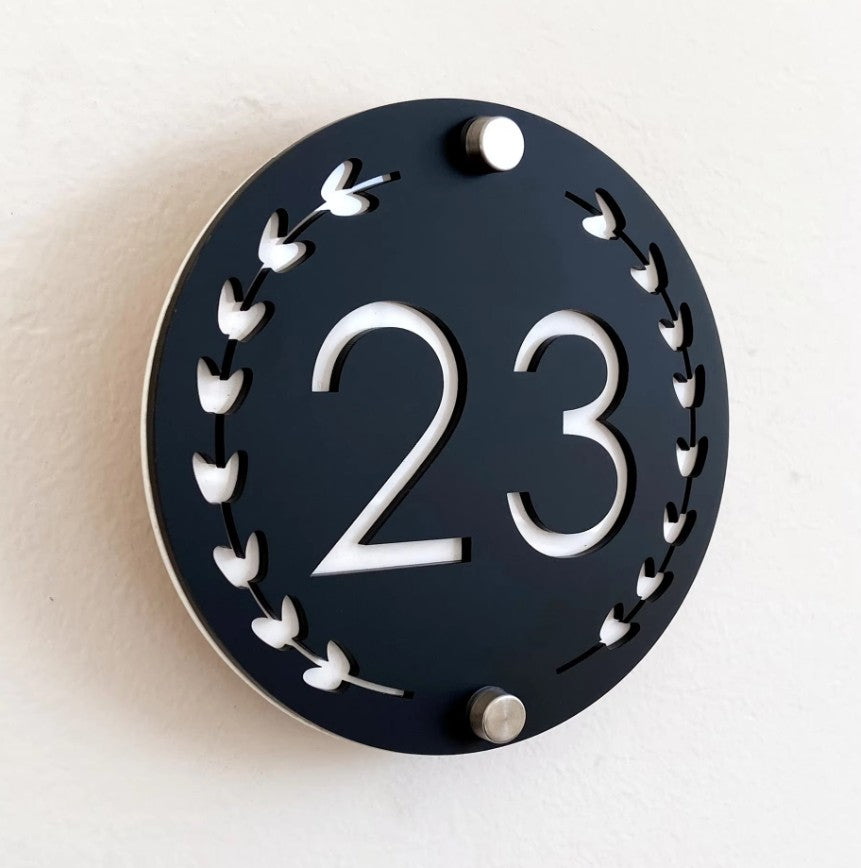 HOUSE SIGN ADDRESS CUSTOM SIGN LASER CUT ROUND ACRYLIC MODERN HOUSE NUMBER PLAQUE