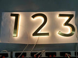 Custom LED House Number Sign | Backlit Stainless Steel Address Plaque | Gold