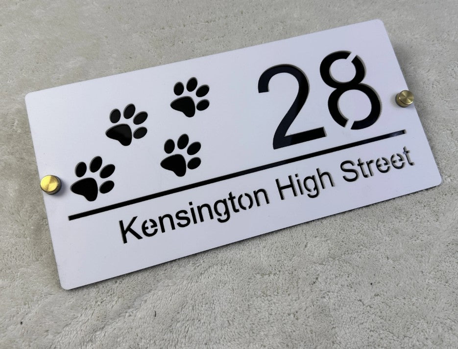 HOUSE SIGN PAW PRINTS CAT DOG LASER CUT CUSTOM ACRYLIC STREET ADDRESS SIGN