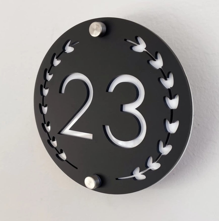 HOUSE SIGN ADDRESS CUSTOM SIGN LASER CUT ROUND ACRYLIC MODERN HOUSE NUMBER PLAQUE