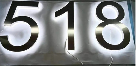 Custom LED House Number Sign | Backlit Stainless Steel Address Plaque | Silver