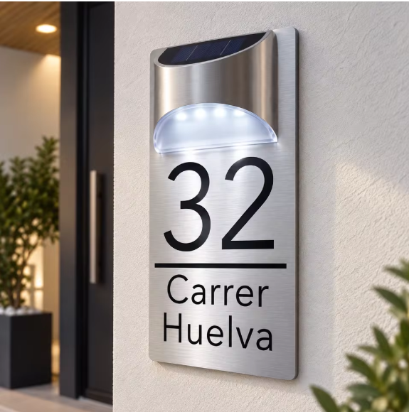 Custom Solar LED Metal Aluminium House Sign | Personalised Address Plaque