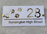 HOUSE SIGN PAW PRINTS CAT DOG LASER CUT CUSTOM ACRYLIC STREET ADDRESS SIGN