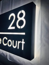 Custom LED House Number Sign | Black Stainless Steel Backlit Plaque