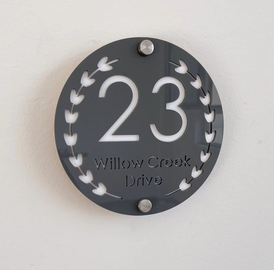 HOUSE SIGN ADDRESS CUSTOM SIGN LASER CUT ROUND ACRYLIC MODERN HOUSE NUMBER PLAQUE