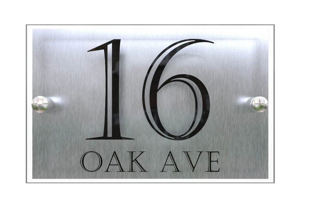 HOUSE SIGN ADDRESS MODERN SILVER ACRYLIC ALUMINIUM NUMBER LASER CUT