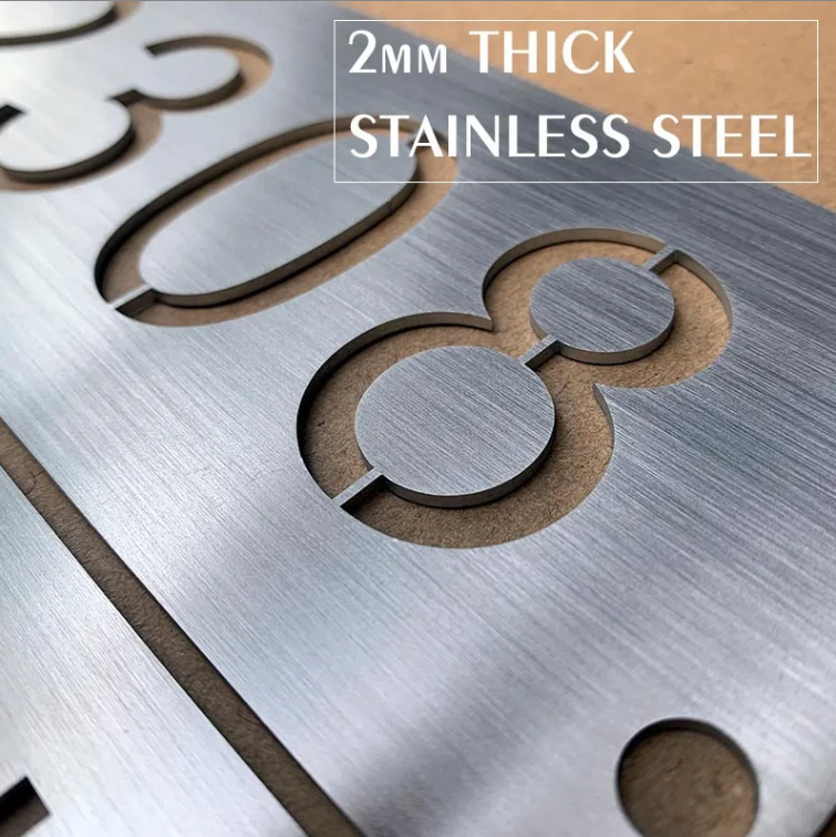 CUSTOM STAINLESS STEEL HOUSE SIGN NUMBER STREET SIGN SILVER ADDRESS DOOR WALL PLAQUE