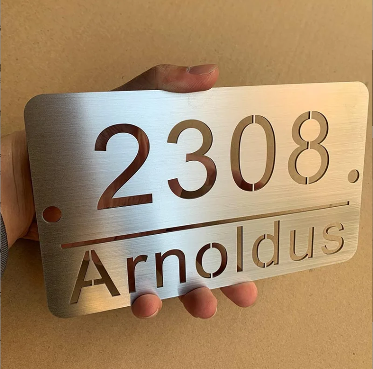 CUSTOM STAINLESS STEEL HOUSE SIGN NUMBER STREET SIGN SILVER ADDRESS DOOR WALL PLAQUE
