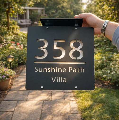 Custom Solar LED 3D Acrylic House Sign | Personalised Warm Light Address Plaque