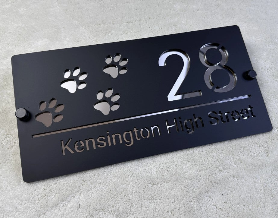 HOUSE SIGN PAW PRINTS CAT DOG LASER CUT CUSTOM ACRYLIC STREET ADDRESS SIGN
