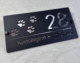 HOUSE SIGN PAW PRINTS CAT DOG LASER CUT CUSTOM ACRYLIC STREET ADDRESS SIGN