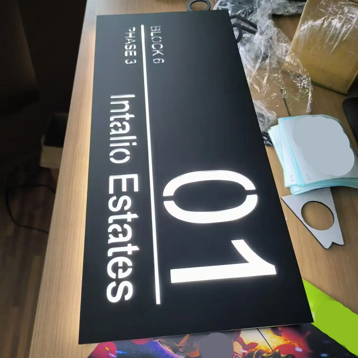 LIGHT UP LED 3D BLACK HOUSE SIGN ADDRESS SIGN CUSTOM NUMBER PLAQUE
