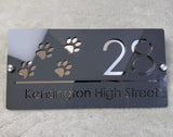 HOUSE SIGN PAW PRINTS CAT DOG LASER CUT CUSTOM ACRYLIC STREET ADDRESS SIGN