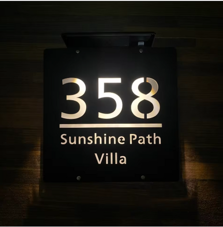 Custom Solar LED 3D Acrylic House Sign | Personalised Warm Light Address Plaque