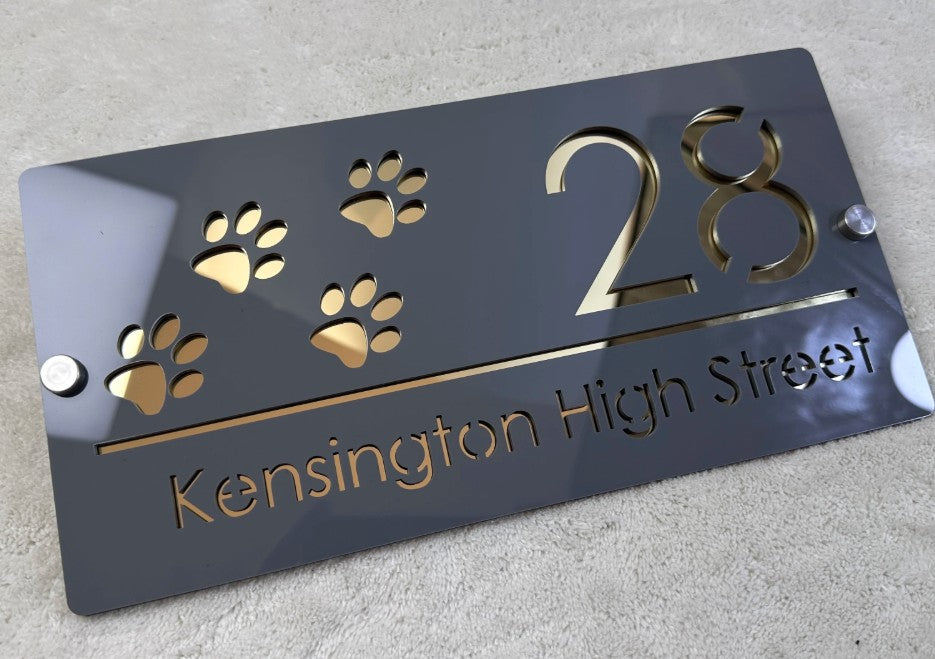 HOUSE SIGN PAW PRINTS CAT DOG LASER CUT CUSTOM ACRYLIC STREET ADDRESS SIGN