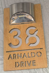 Solar LED Wooden Custom House Sign 28cm | Illuminated Wood Address Plaque