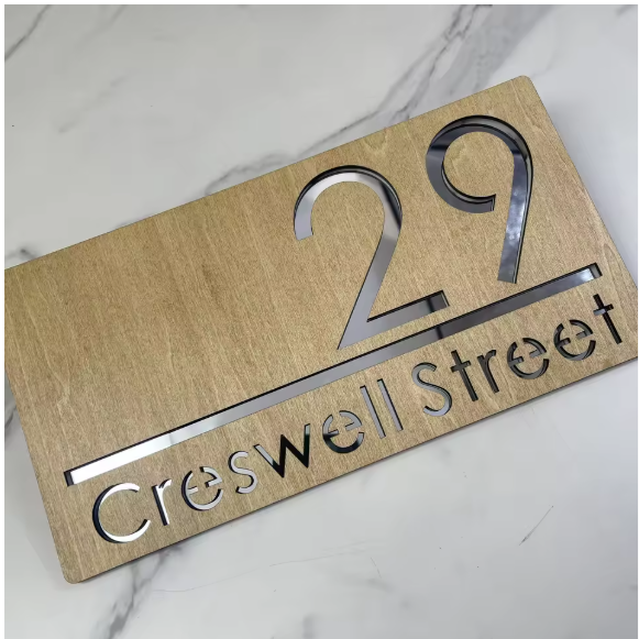 WOOD WOODEN CUSTOM OUTDOOR HOUSE SIGN NUMBER STREET HOUSE ADDRESS WALL MAIL BOX LETTER BOX PLAQUE