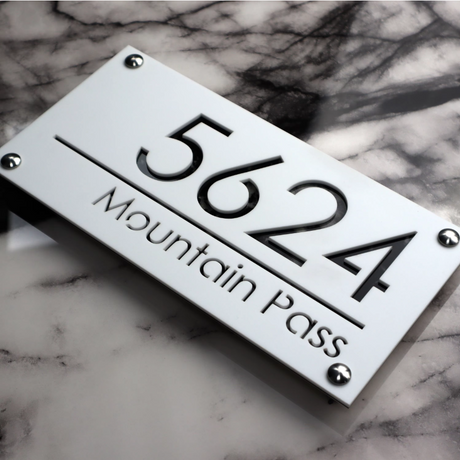 CUSTOM MODERN ACRYLIC STAINLESS STEEL SCREWS HOUSE NUMBER STREET ADDRESS SIGN