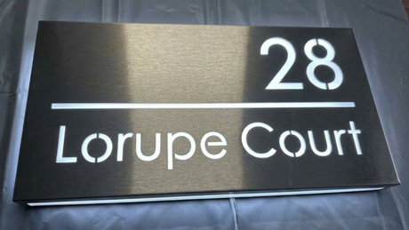 Custom LED House Number Sign | Silver Stainless Steel Backlit Plaque
