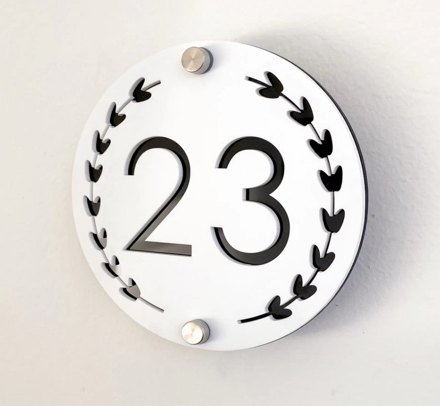 HOUSE SIGN ADDRESS CUSTOM SIGN LASER CUT ROUND ACRYLIC MODERN HOUSE NUMBER PLAQUE