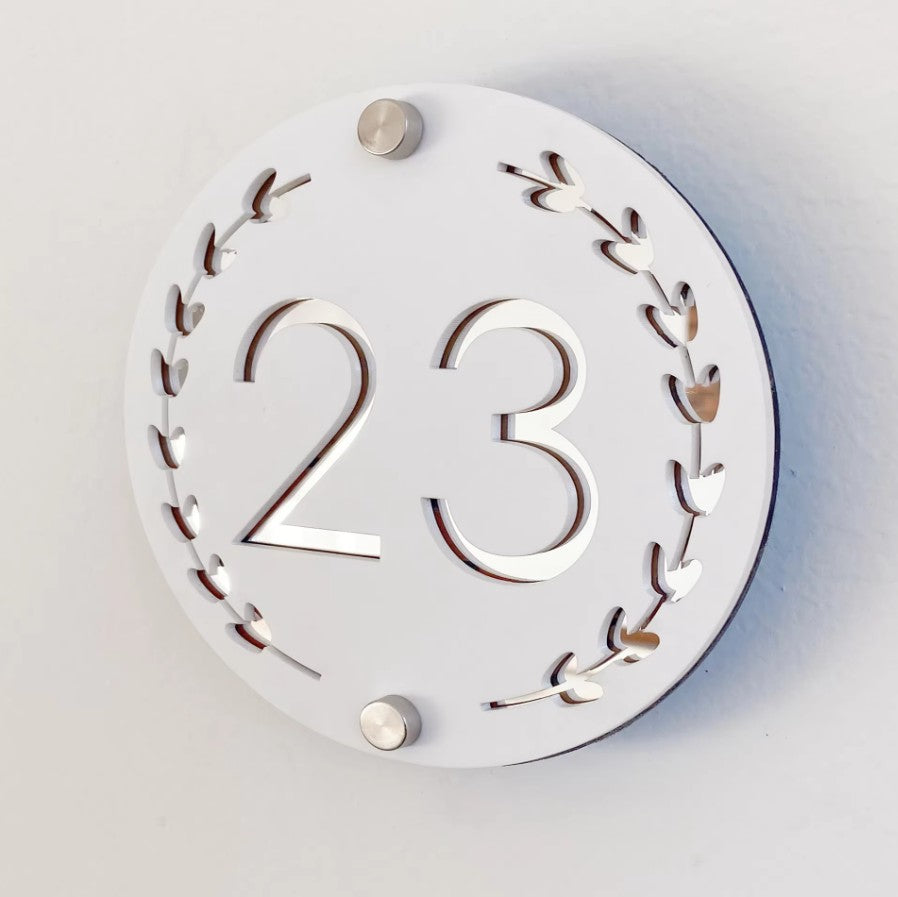 HOUSE SIGN ADDRESS CUSTOM SIGN LASER CUT ROUND ACRYLIC MODERN HOUSE NUMBER PLAQUE