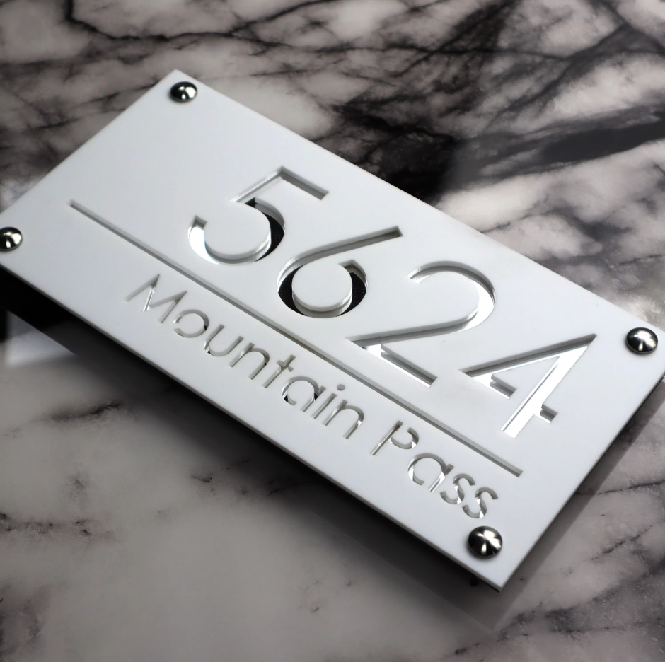 CUSTOM MODERN ACRYLIC STAINLESS STEEL SCREWS HOUSE NUMBER STREET ADDRESS SIGN