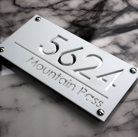 CUSTOM MODERN ACRYLIC STAINLESS STEEL SCREWS HOUSE NUMBER STREET ADDRESS SIGN